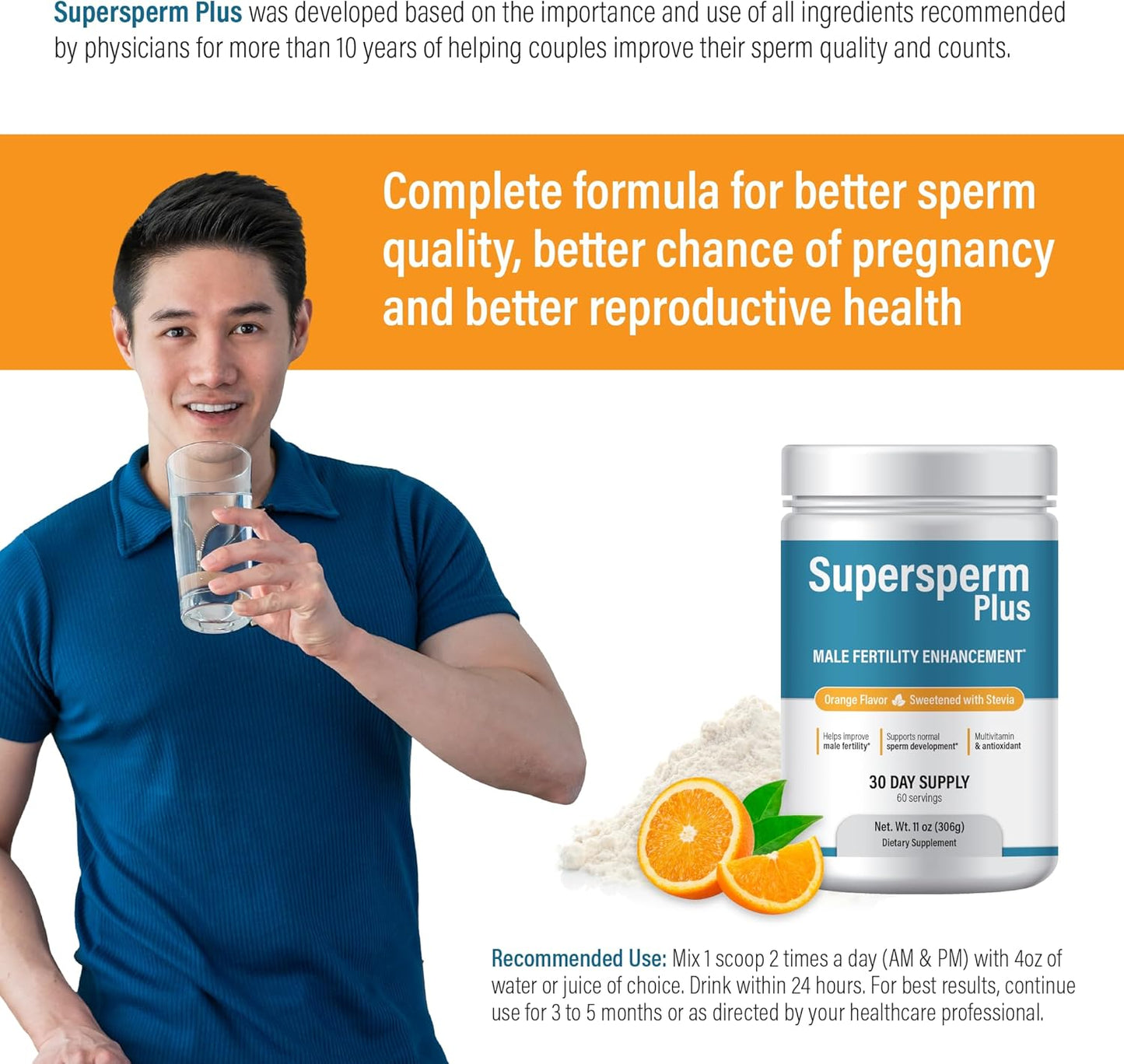 Male Fertility Supplement with L-Carnitine and L-Arginine for Optimal Sperm Count and Volume - 1 Month Supply of Powder - Preconception Formula