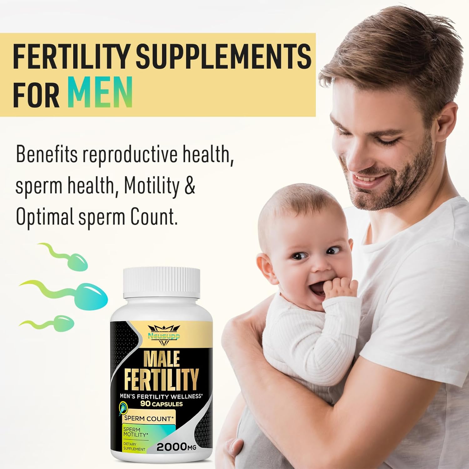 Male Fertility Supplements with Maca Root, Zinc & Folate - Boost Sperm Count & Strength, 2000MG - 2 Month Supply