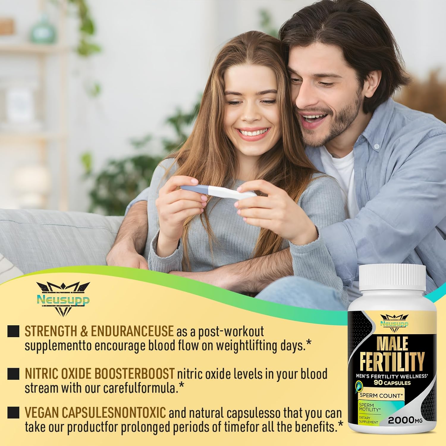 Male Fertility Supplements with Maca Root, Zinc & Folate - Boost Sperm Count & Strength, 2000MG - 2 Month Supply