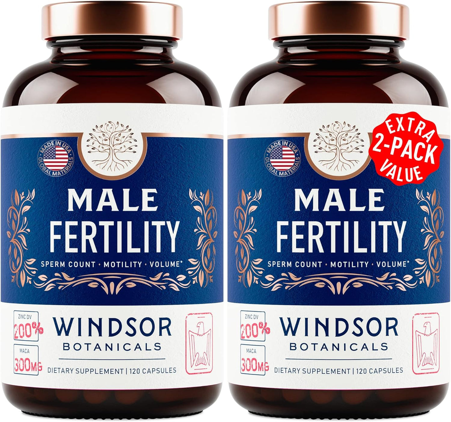 Male Fertility Support Supplements - Windsor Botanicals Prenatal Vitamins for Men - Conception Aid with Zinc, Maca, Ashwagandha, L Arginine - 2-Pack, 240 Pills