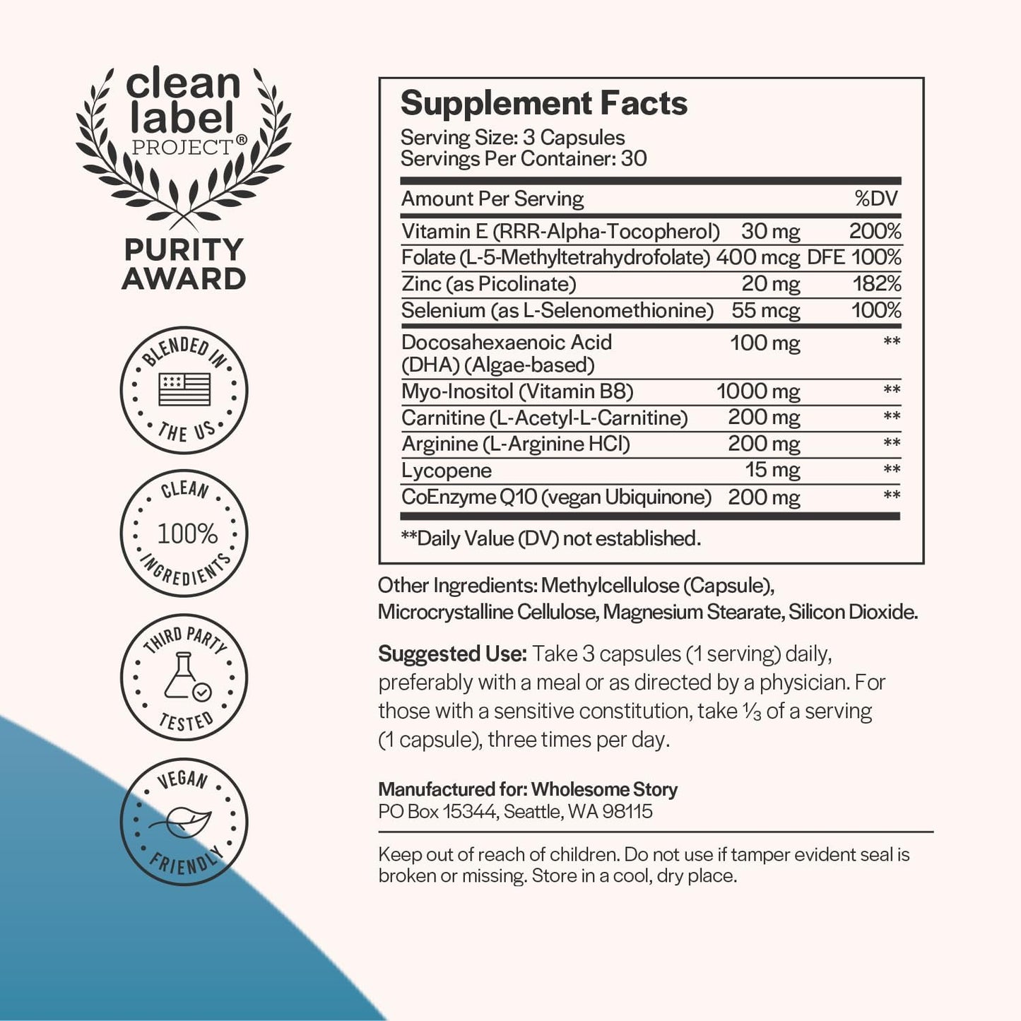Male Fertility Support Supplements | Men's Prenatal Vitamins for Healthy Sperm & Motility | Clean Label Project Certified - 30 Day Supply