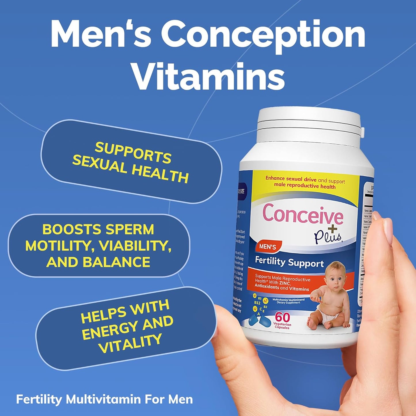 Male Fertility Support Supplements with Maca Root, L-Arginine, Zinc, Folate, Magnesium - Boost Sperm Count & Reproductive Health - 60 Capsules