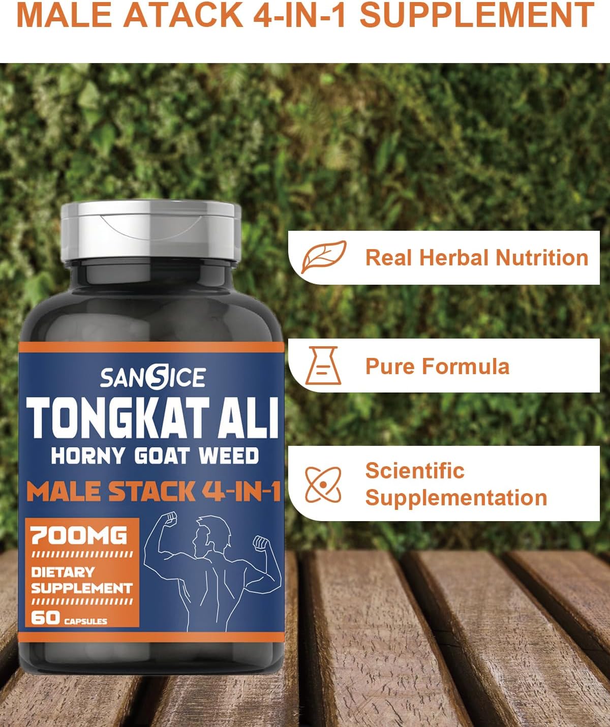 Male Vitality Supplement with Tongkat Ali, Horny Goat Weed, Oryzanol & Colostrum - Hormone, Energy, Strength - 60 Capsules