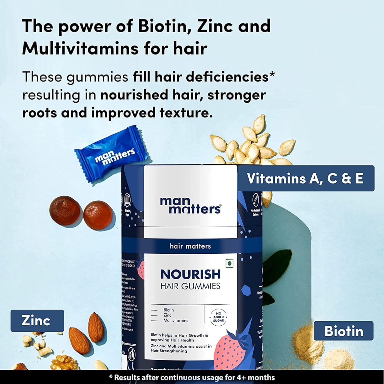 Man Matters Biotin Hair Gummies with Hair Vitamins for Healthy Hair - 60 Gummies