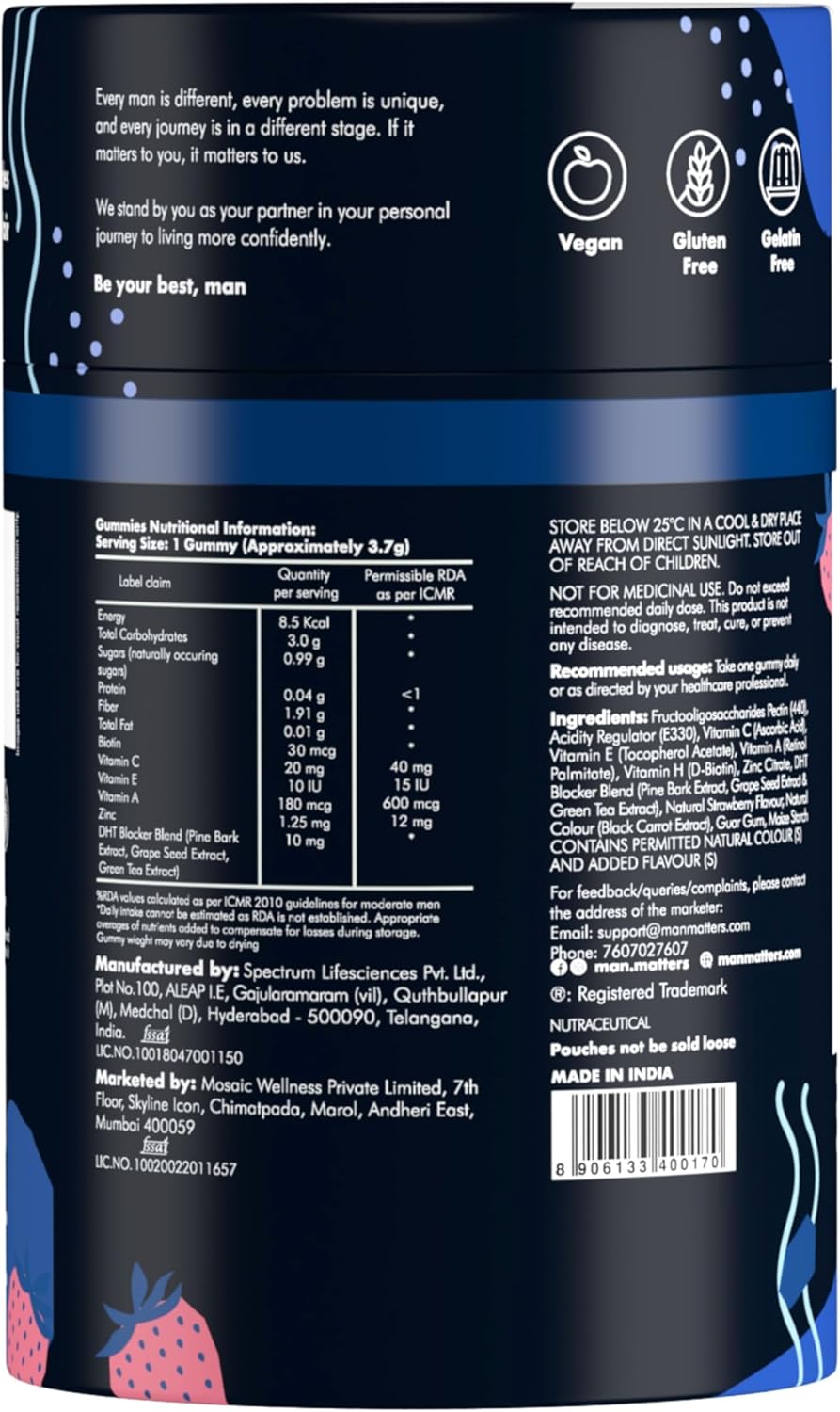 Man Matters Biotin Hair Gummies with Hair Vitamins for Healthy Hair - 60 Gummies