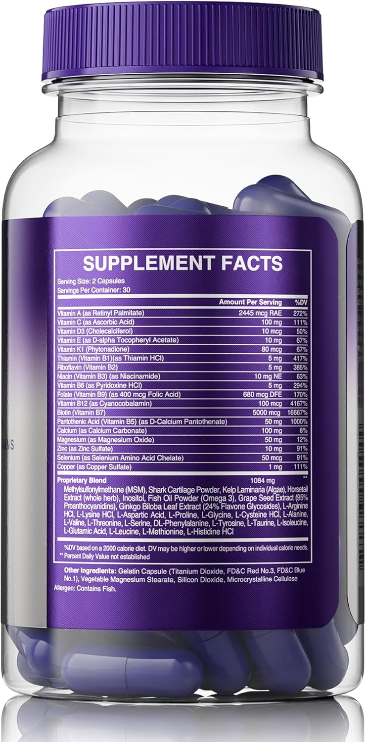 MANETABOLISM Plus Healthy Hair Growth Vitamins - Supplements for Longer, Thicker, Healthier Hair - Hair Skin & Nails Vitamins for Women & Men - 60 Capsules