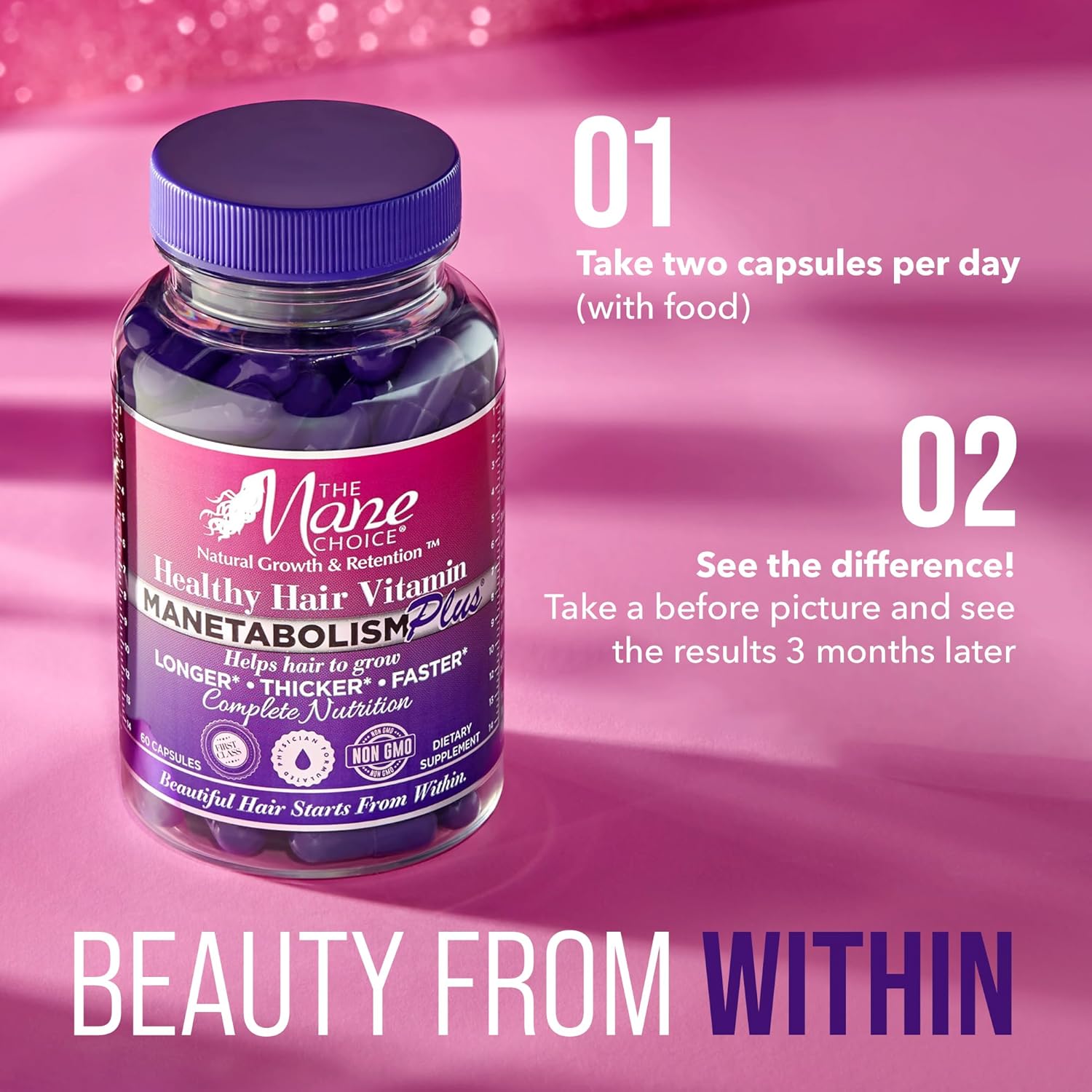 MANETABOLISM Plus Healthy Hair Growth Vitamins - Supplements for Longer, Thicker, Healthier Hair - Hair Skin & Nails Vitamins for Women & Men - 60 Capsules