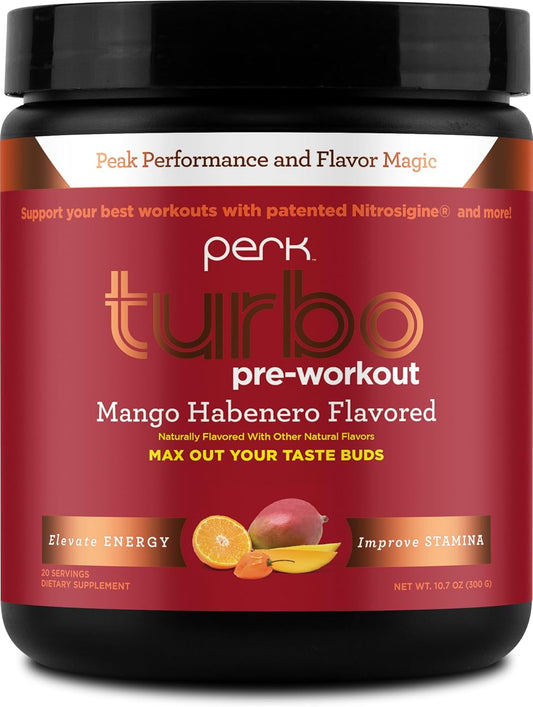 Mango Habanero Flavored Perk Turbo Pre-Workout Powder - 20 Servings, Gluten-Free