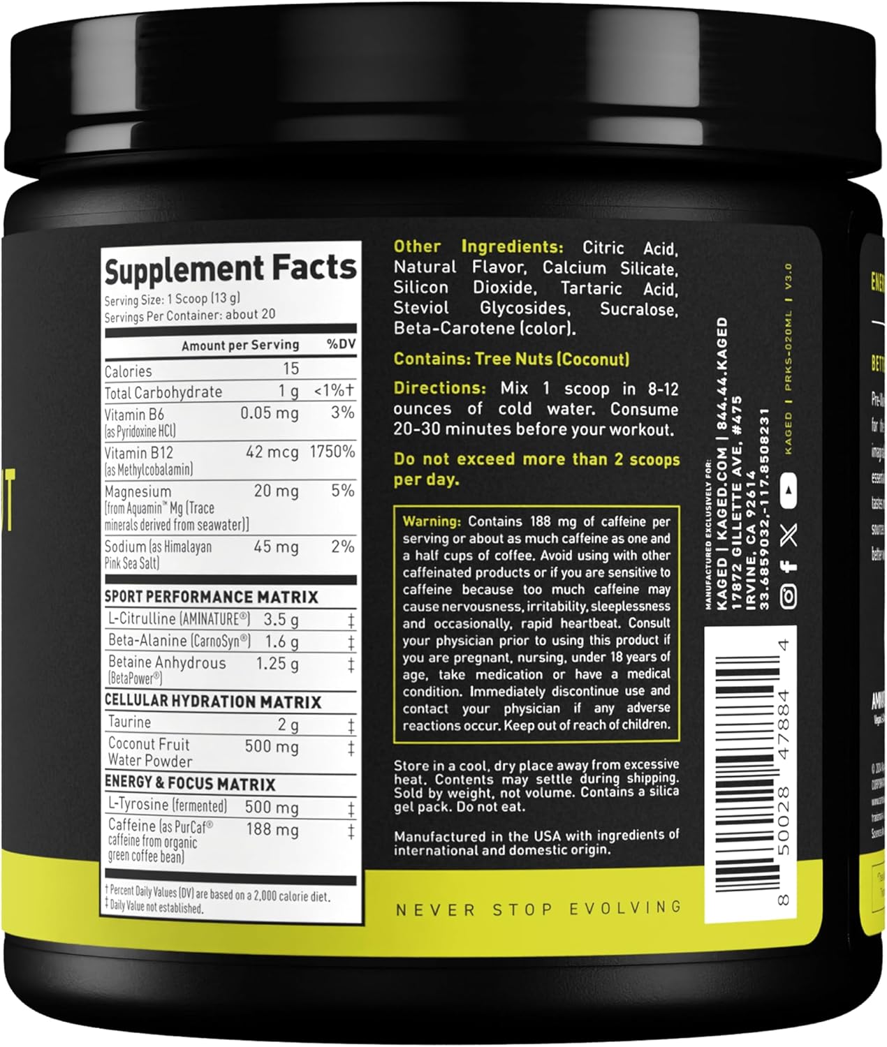 Mango Lime Pre-Workout Powder for Endurance | Energy Supplement for Cardio & Weightlifting | 20 Servings