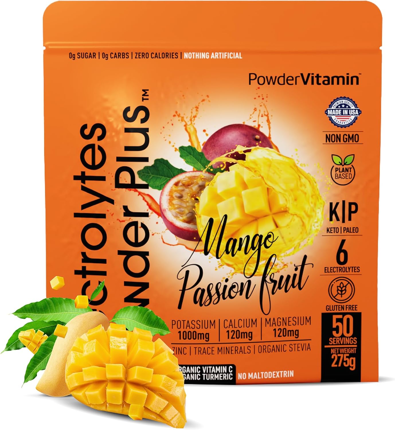 Mango Passionfruit Electrolyte Powder - Zero Calorie Keto Hydration Supplement with Potassium, Calcium, and Magnesium - 50 Servings