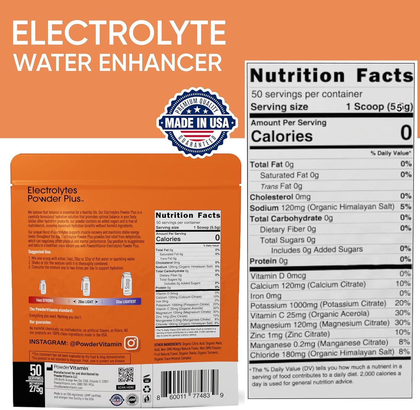 Mango Passionfruit Electrolyte Powder - Zero Calorie Keto Hydration Supplement with Potassium, Calcium, and Magnesium - 50 Servings