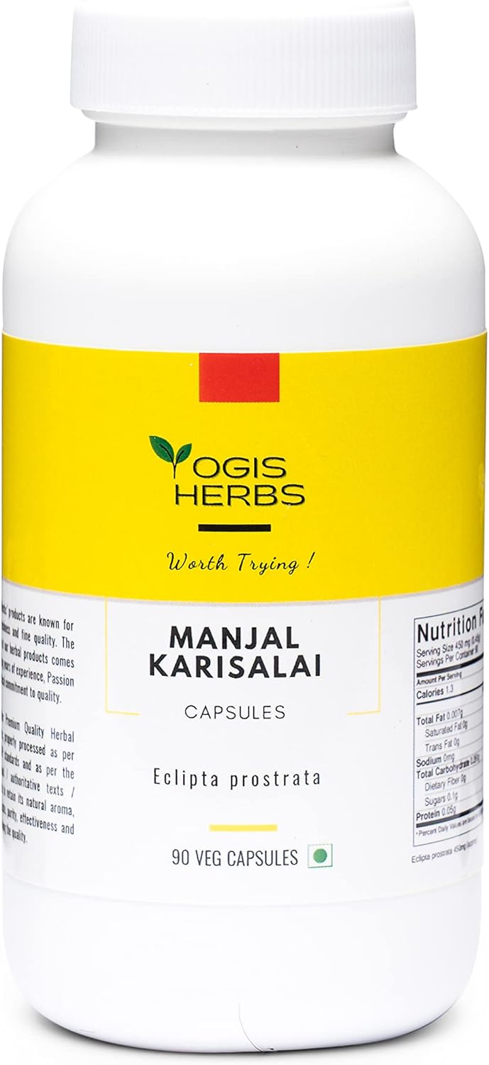 Manjal Karisal Bhringraj Capsules - Herbal Supplement with False Daisy (Eclipta alba) - 90 Veg Capsules