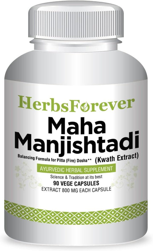 Manjishtadi Kwath Capsules - Ayurvedic Blood Purifier & Skin Itching Support - 90 Vege Capsules - 800mg