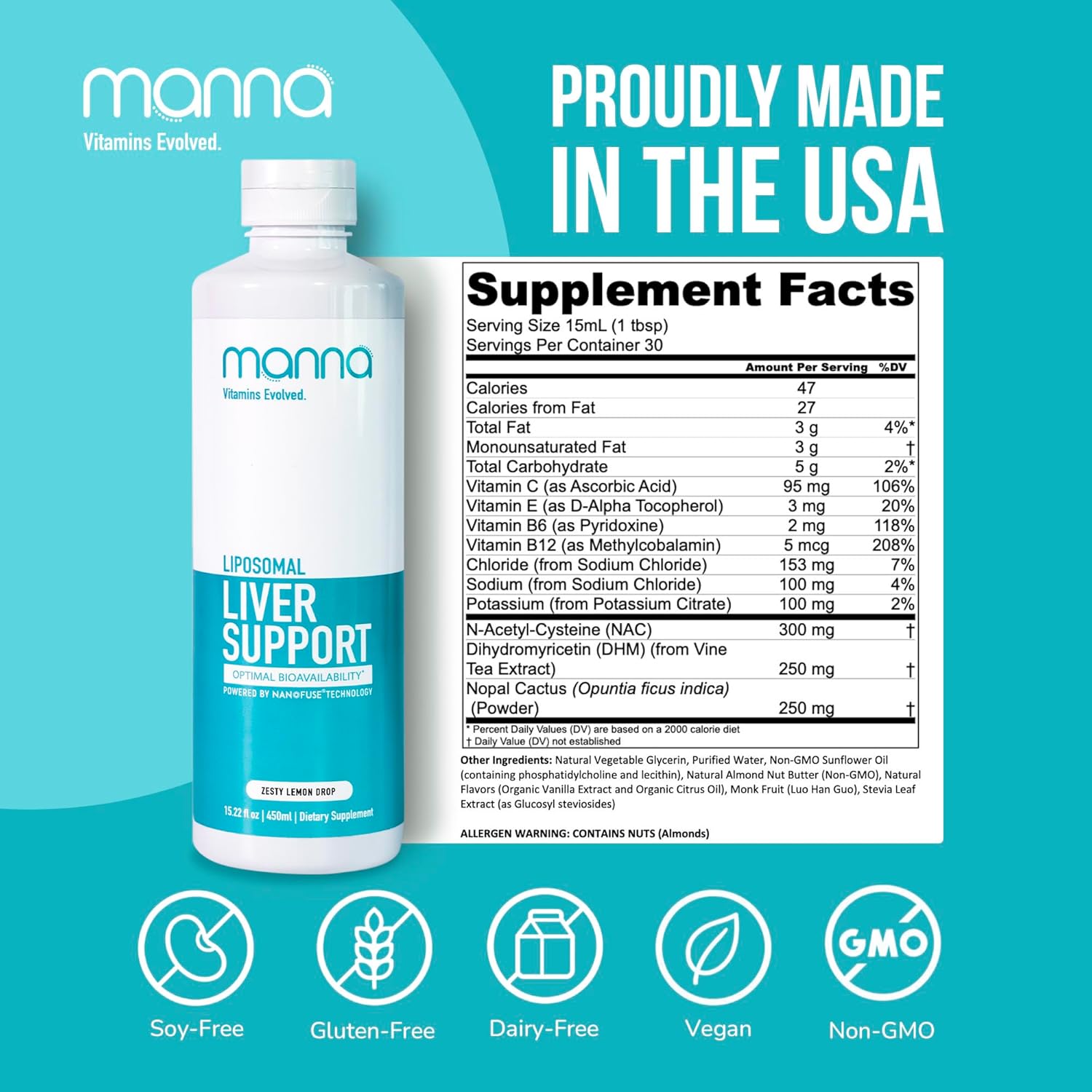 Manna Liposomal Liver Support Capsules - Detox & Repair Supplement for Men & Women - Liver Cleanse Vitamins