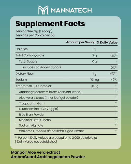 Mannatech Ambrotose Life Immune Support Powder - 100g with Manapol Aloe Vera - 100% Natural Supplement for Healthy Immune Defense and Cell Communication