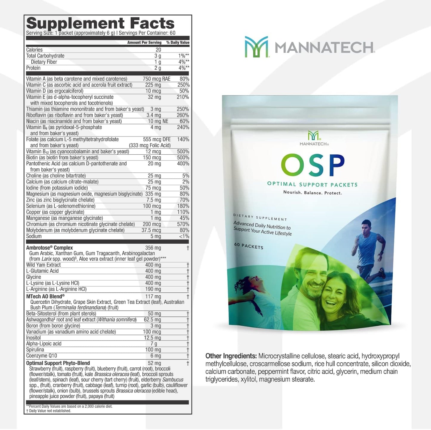 Mannatech OSP Daily Vitamins: Immune Support & Antioxidant Supplement - 60 Packets, Ashwagandha Capsules, Self-Care Benefits