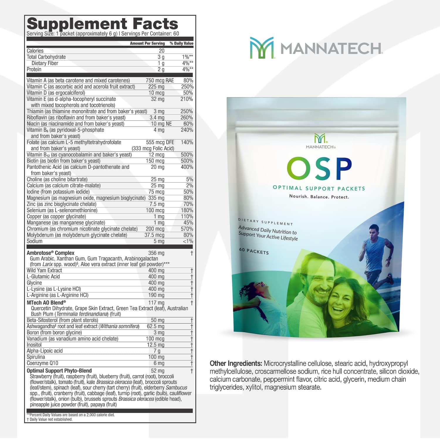 Mannatech OSP Daily Vitamins: Immune Support & Antioxidant Supplement - 60 Packets, Ashwagandha Capsules, Self-Care Benefits