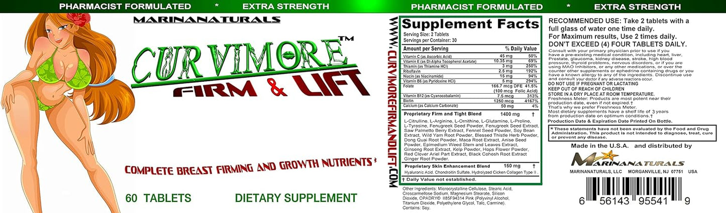 MarinaNaturals CurviMore Firm and Lift Breast Enhancement Tablets for Fuller, Firmer, Bigger Breasts