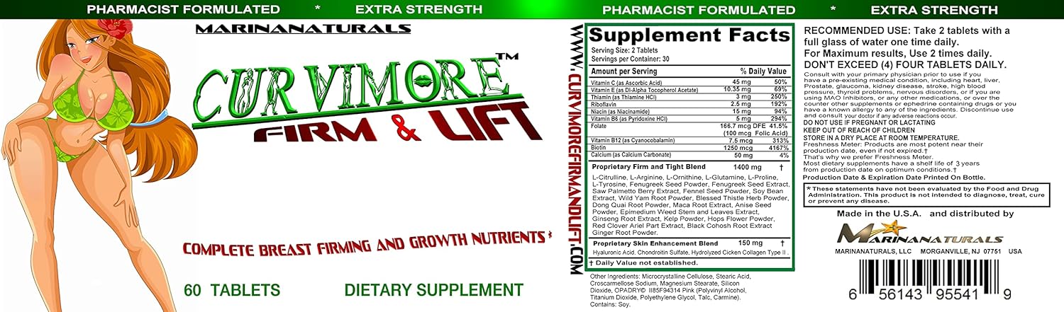 MarinaNaturals CurviMore Firm and Lift Breast Enhancement Tablets for Fuller, Firmer, Bigger Breasts