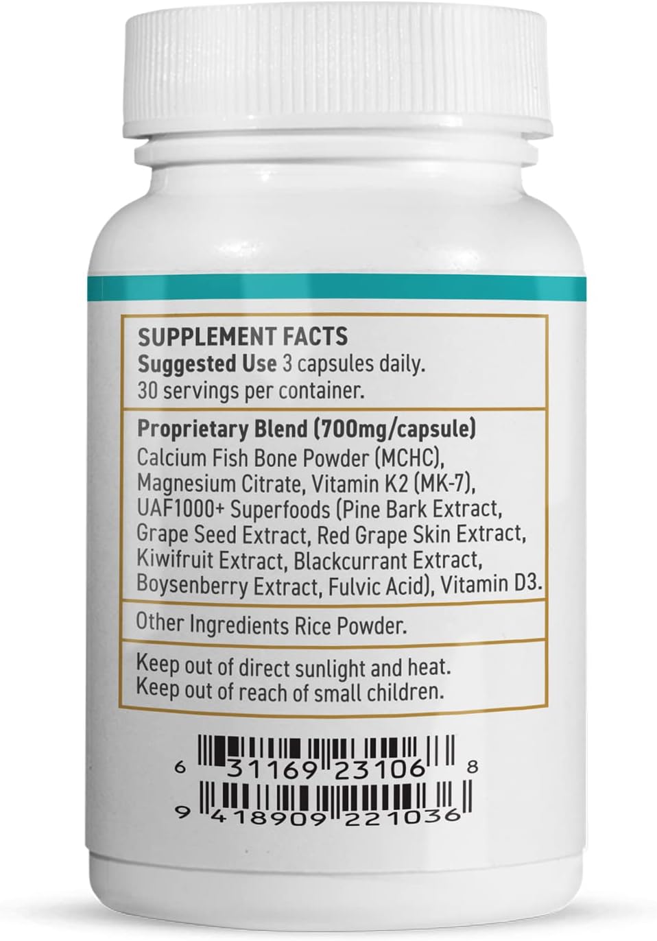 Marine Calcium Supplement with Magnesium, Vitamins K2 & D3 for Bone Health - 90 Capsules