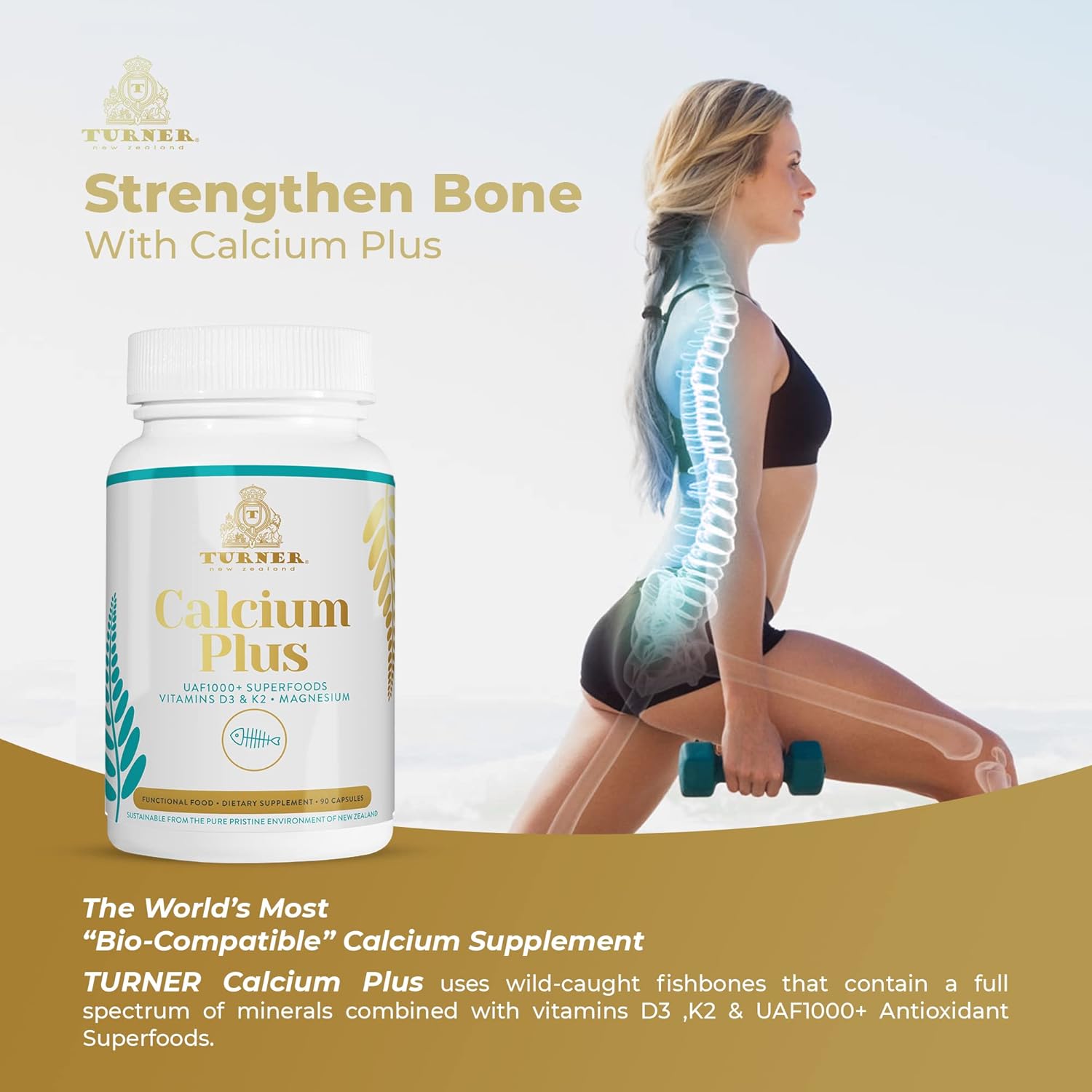 Marine Calcium Supplement with Magnesium, Vitamins K2 & D3 for Bone Health - 90 Capsules