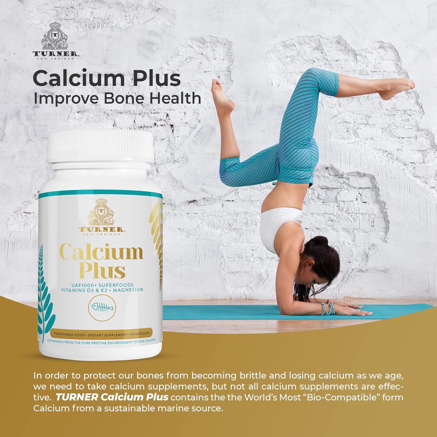 Marine Calcium Supplement with Magnesium, Vitamins K2 & D3 for Bone Health - 90 Capsules