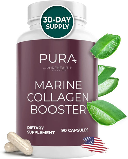 Marine Collagen and Hyaluronic Acid Supplements with Aloe Vera, Vitamin E - 90 Capsules for Hair Skin Nails