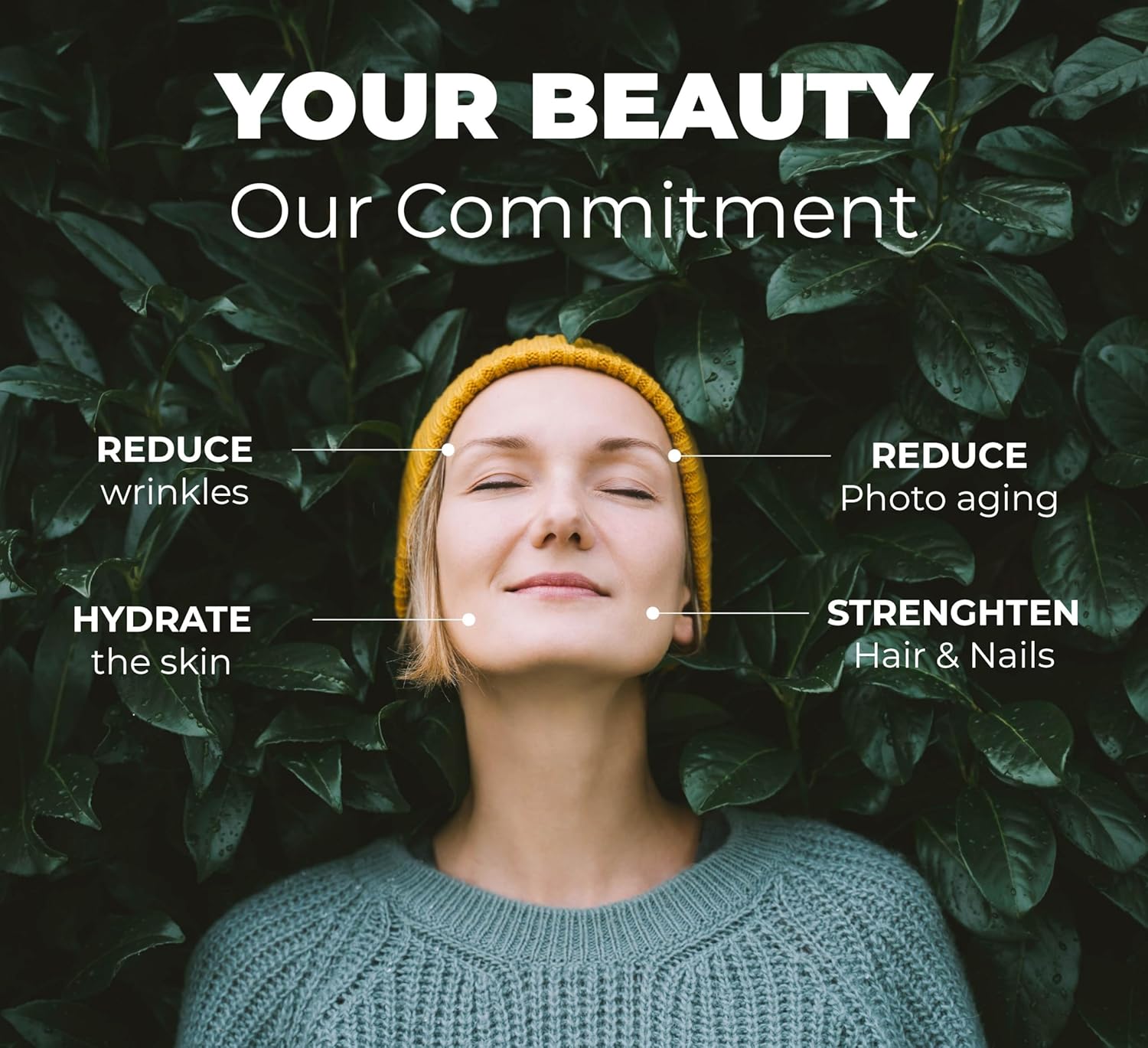 Marine Collagen and Hyaluronic Acid Supplements with Aloe Vera, Vitamin E - 90 Capsules for Hair Skin Nails