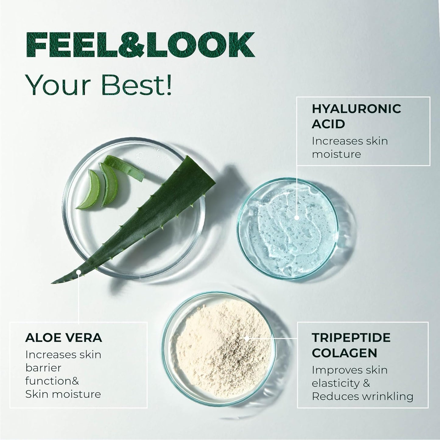 Marine Collagen and Hyaluronic Acid Supplements with Aloe Vera, Vitamin E - 90 Capsules for Hair Skin Nails