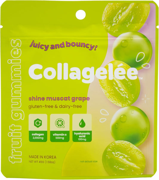 Marine Collagen Gummies with Vitamin C, Hyaluronic Acid, & Biotin for Youthful Skin - Korean Shine Muscat Grape Collagen Supplement