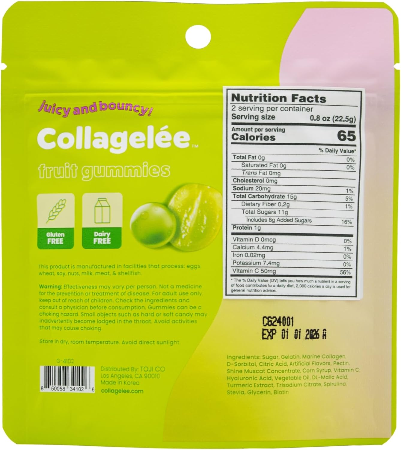 Marine Collagen Gummies with Vitamin C, Hyaluronic Acid, & Biotin for Youthful Skin - Korean Shine Muscat Grape Collagen Supplement