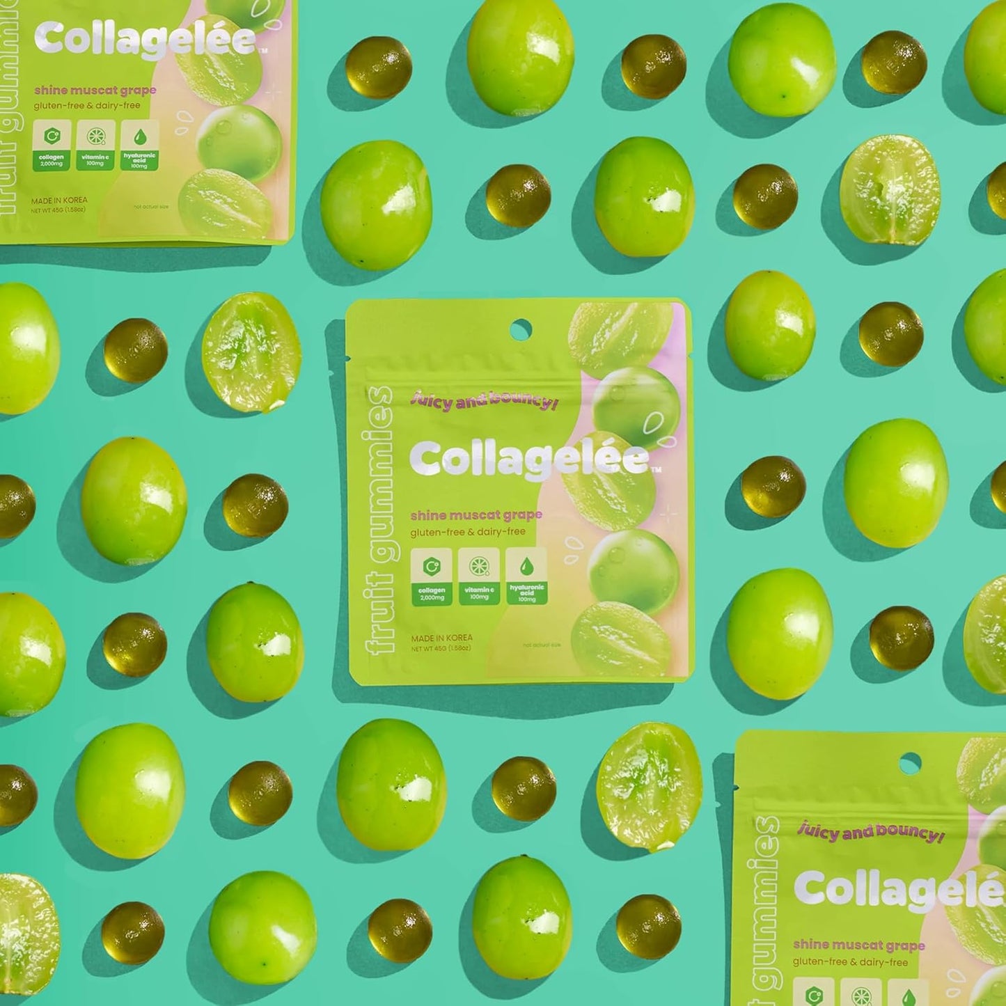 Marine Collagen Gummies with Vitamin C, Hyaluronic Acid, & Biotin for Youthful Skin - Korean Shine Muscat Grape Collagen Supplement