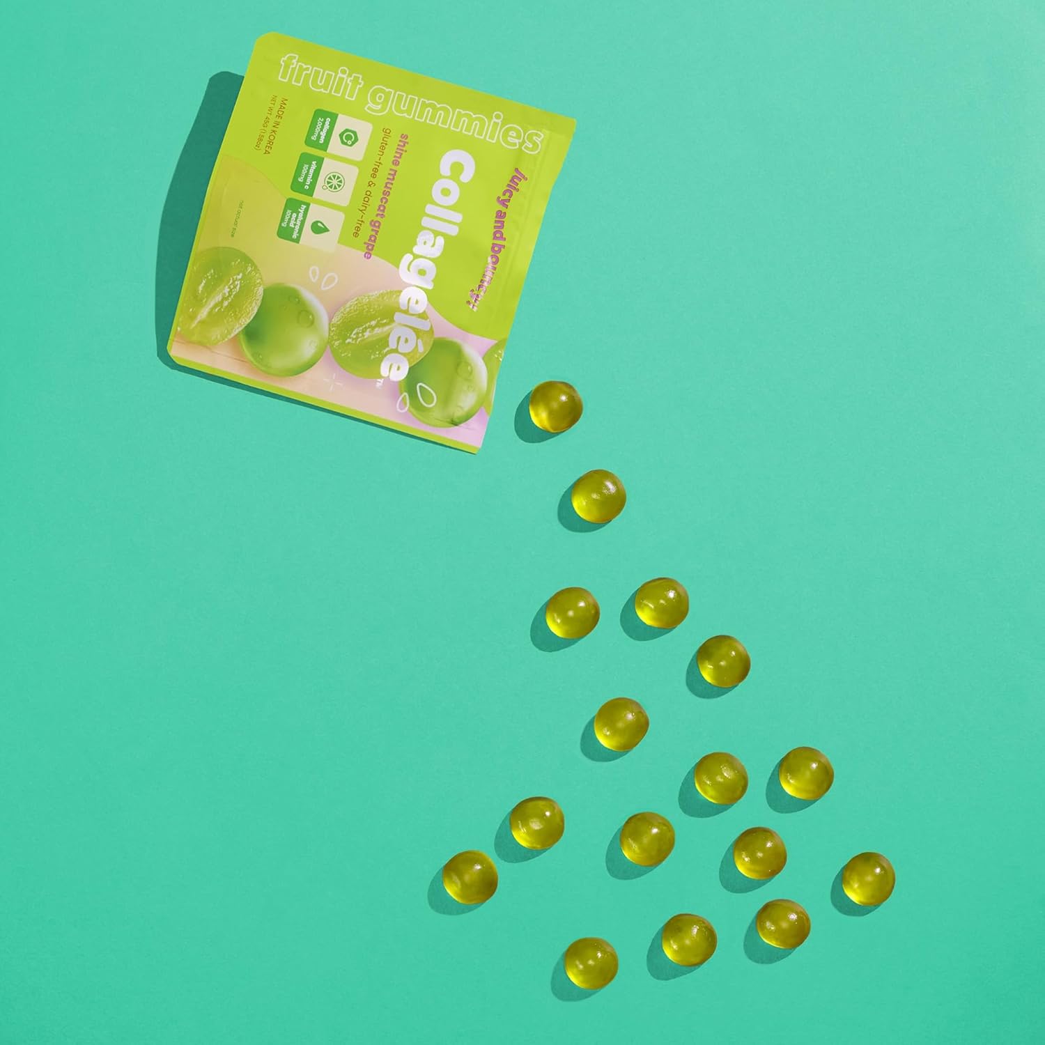 Marine Collagen Gummies with Vitamin C, Hyaluronic Acid, & Biotin for Youthful Skin - Korean Shine Muscat Grape Collagen Supplement