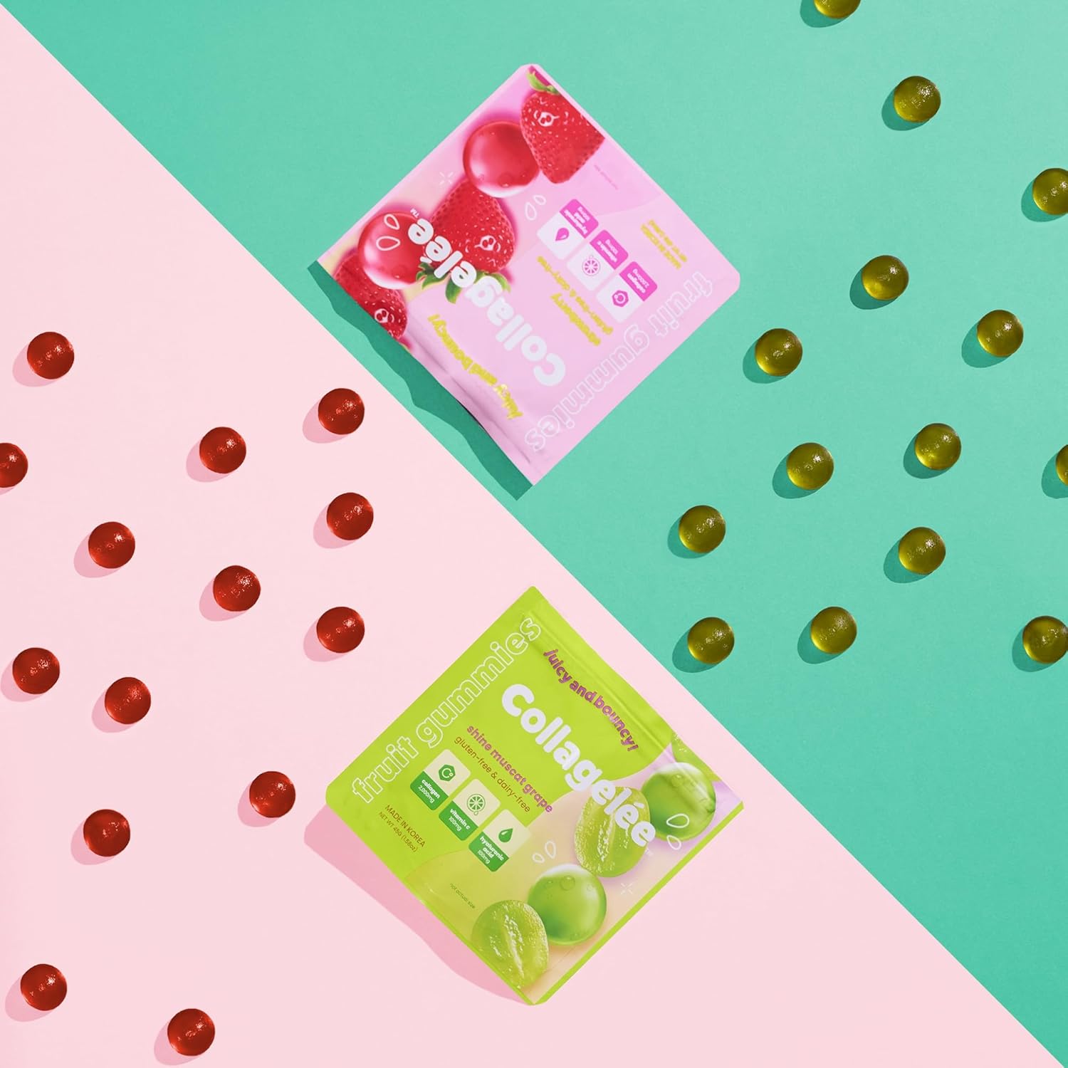 Marine Collagen Gummies with Vitamin C, Hyaluronic Acid, & Biotin for Youthful Skin - Korean Shine Muscat Grape Collagen Supplement