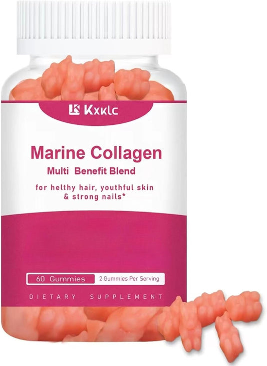 Marine Collagen Gummies with Vitamin C, Zinc, and Biotin for Healthy Skin - Hydrolyzed Collagen Supplement (1 Pack)
