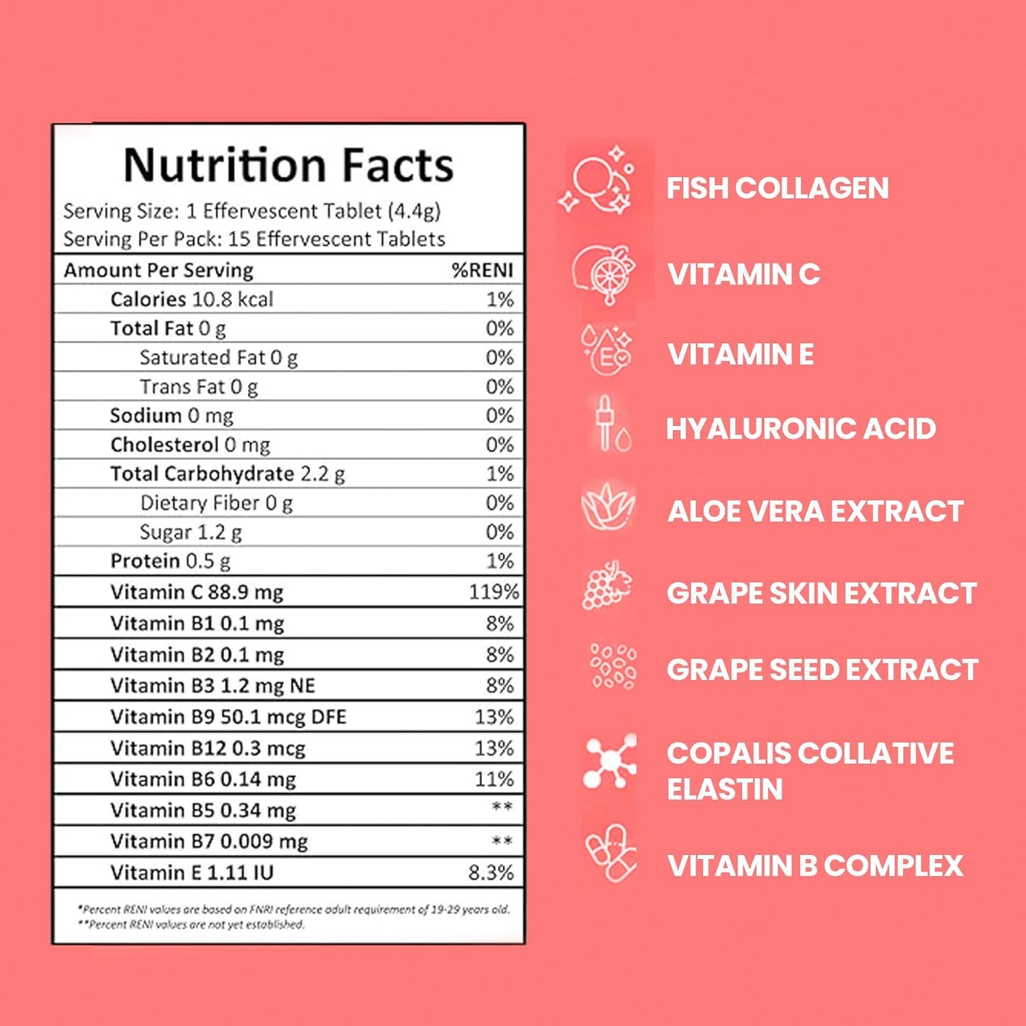 Marine Collagen Peptide Effervescent Tablets for Skin, Hair, Nails & Joints - Vitamin E, C & Biotin Supplement - 2 Boxes, 60 Tablets