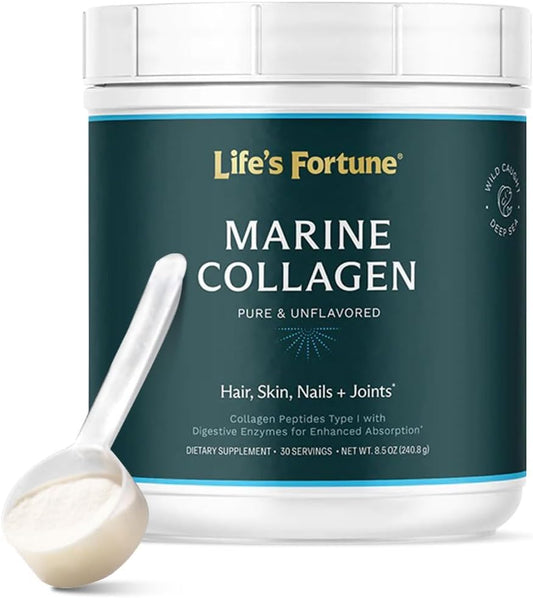 Marine Collagen Peptide Type 1 Supplement for Hair, Skin, Nails & Joints - Pure Unflavored Powder - 30 Servings by Lewis Labs Life’s Fortune