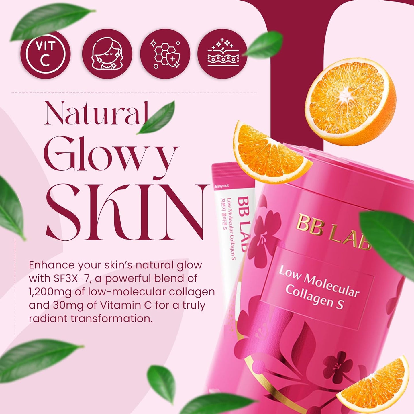 Marine Collagen Powder Stick Supplement with Vitamin C for Glowy Skin - Kollecte BB LAB Low Molecular Collagen S Formula