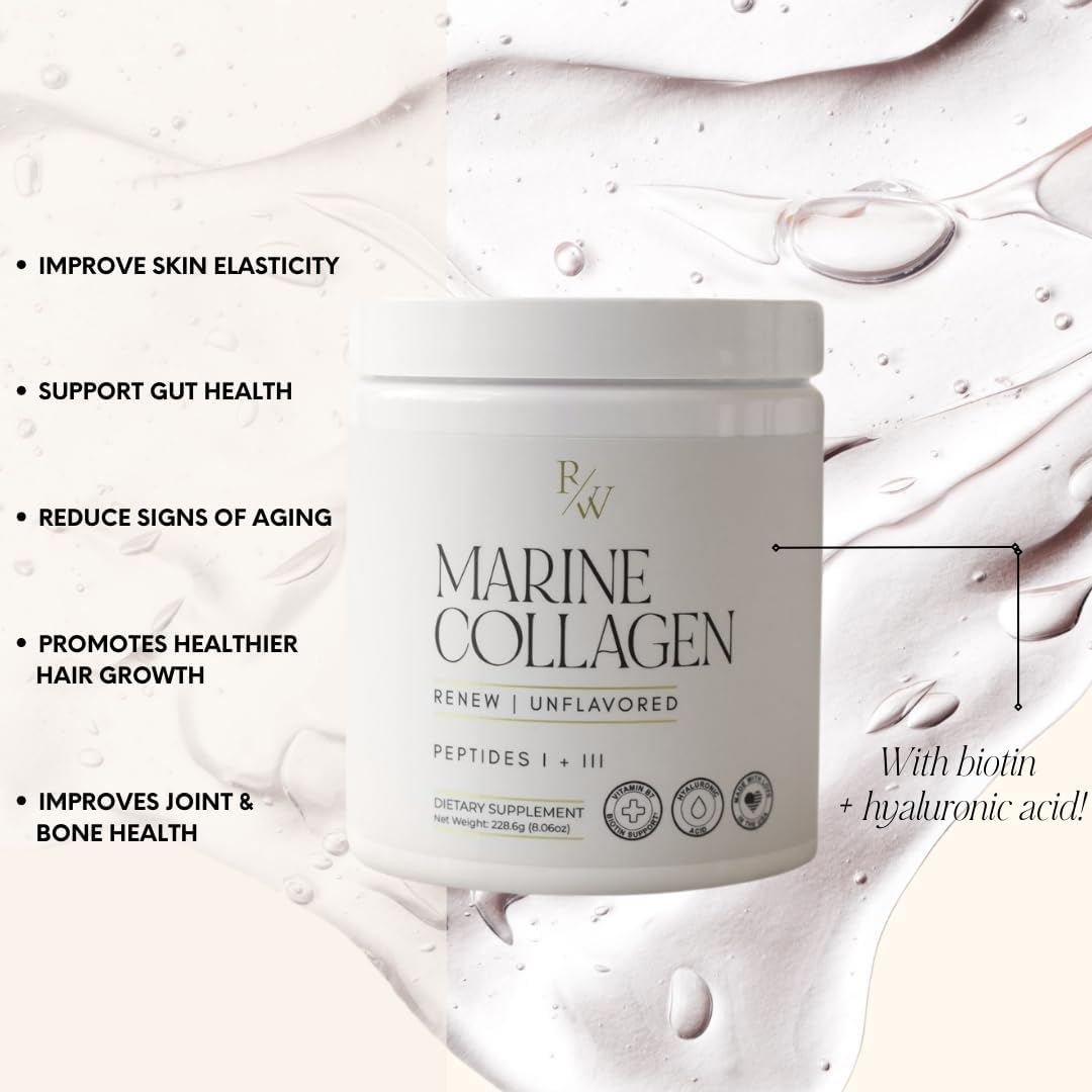 Marine Collagen Powder with Biotin & Hyaluronic Acid for Hair, Skin & Nails - Unflavored, 20 Scoops, 8oz