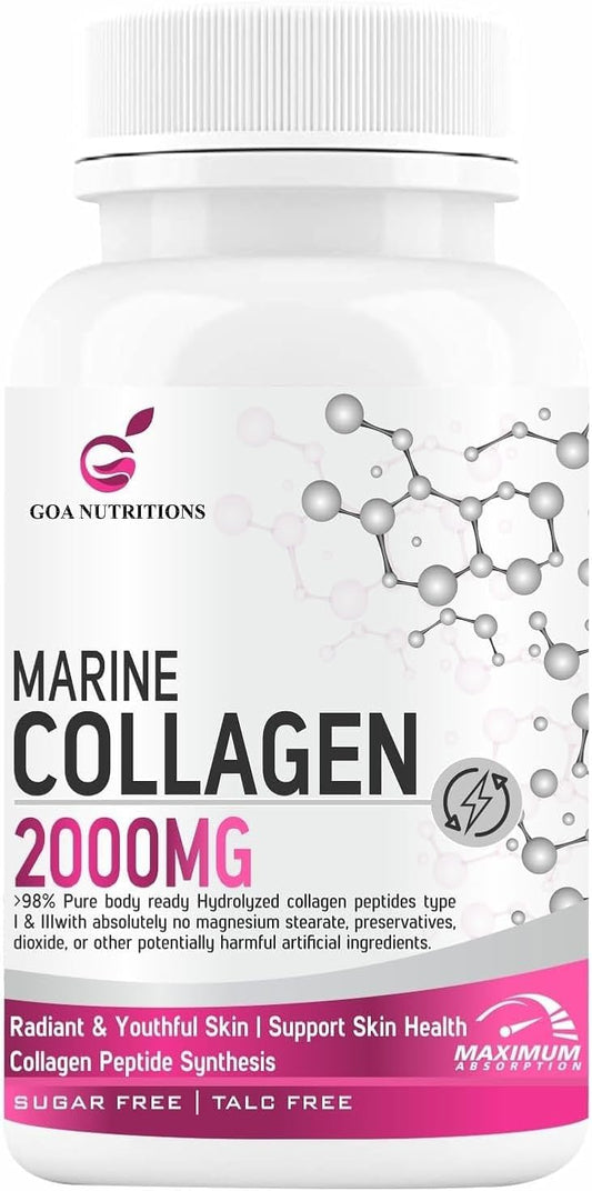 Marine Collagen Powder with Hyaluronic Acid, Biotin, Vitamin C & B12 - Hair, Skin Supplement for Men and Women - Hydrolyzed Protein Peptide Builder - 60 Tablets