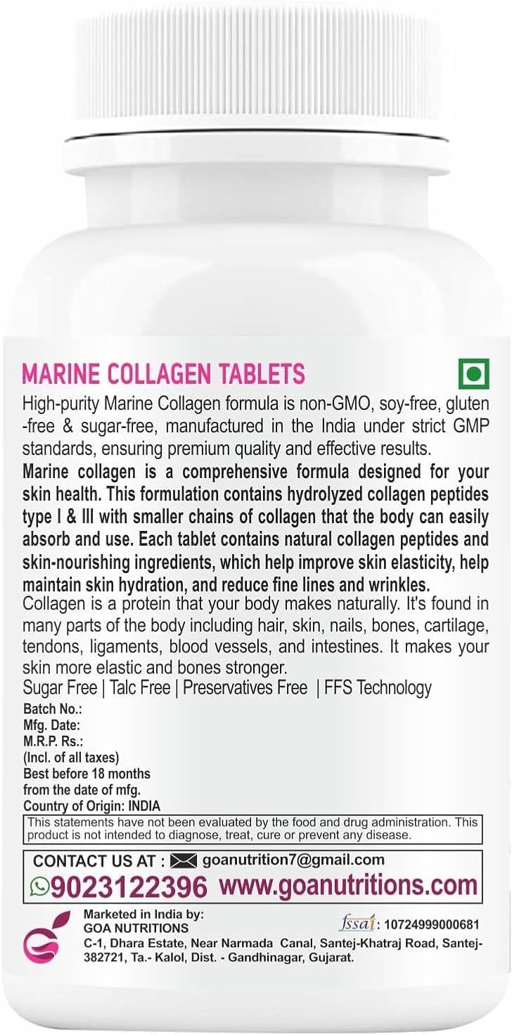 Marine Collagen Powder with Hyaluronic Acid, Biotin, Vitamin C & B12 - Hair, Skin Supplement for Men and Women - Hydrolyzed Protein Peptide Builder - 60 Tablets
