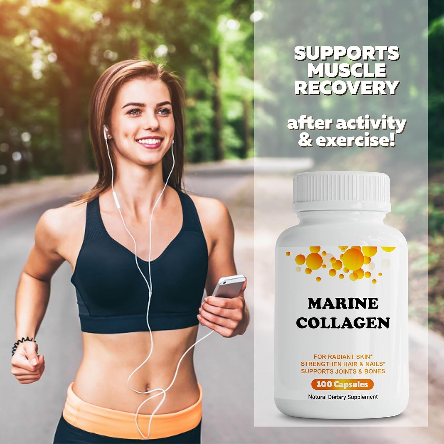 Marine Collagen Supplement for Joint, Nerve, and Bone Support - Non-GMO Anti-Aging Dietary Product with Hydrolyzed Peptides - 100 Capsules