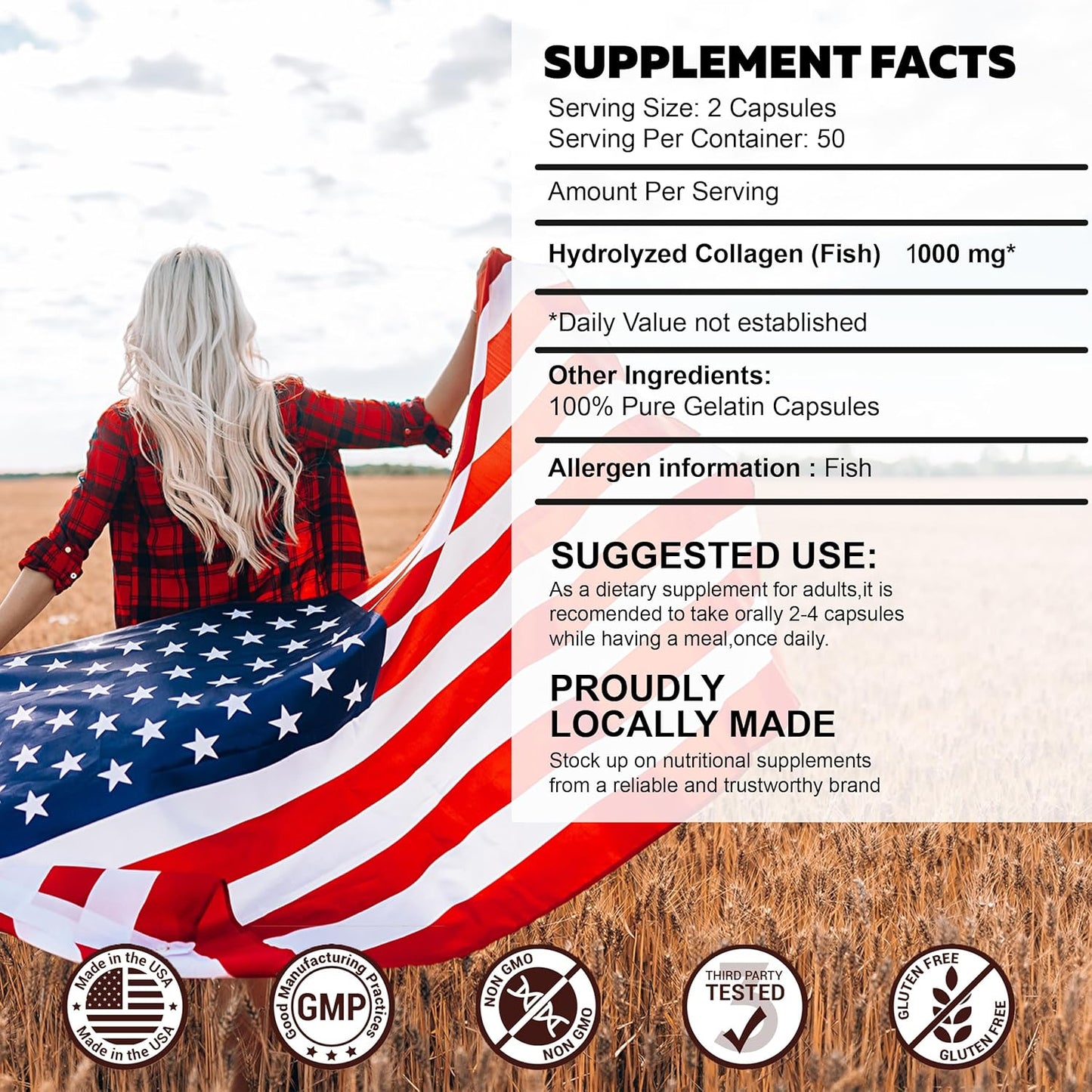 Marine Collagen Supplement for Joint, Nerve, and Bone Support - Non-GMO Anti-Aging Dietary Product with Hydrolyzed Peptides - 100 Capsules