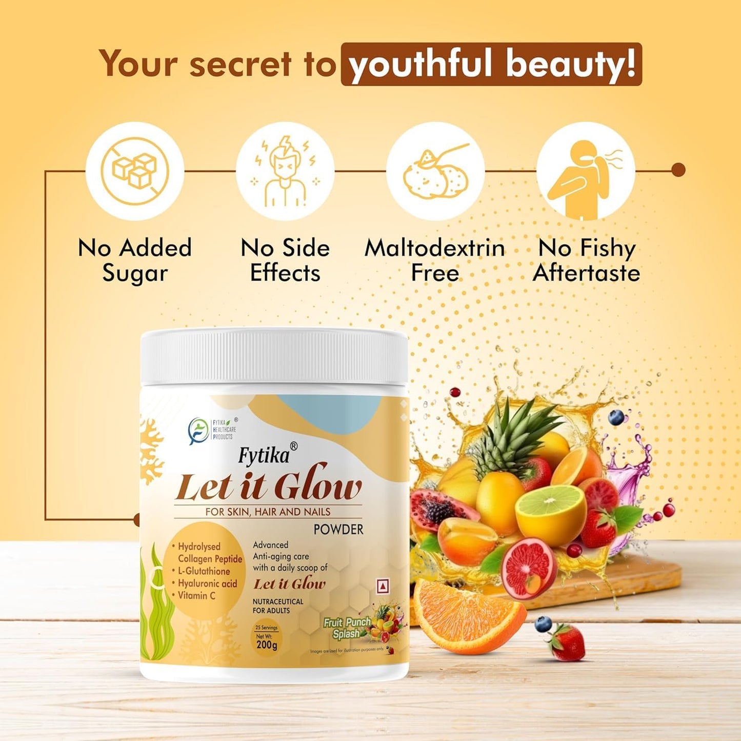 Marine Collagen Supplement with L-Glutathione and Vitamin C for Healthy Skin, Hair, and Nails - Fruit Punch Flavor for Men & Women