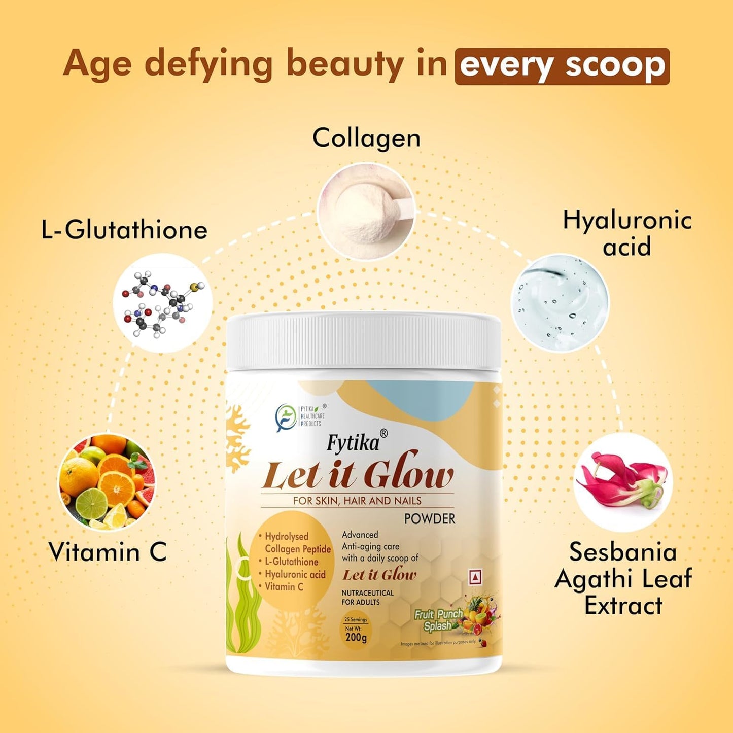 Marine Collagen Supplement with L-Glutathione and Vitamin C for Healthy Skin, Hair, and Nails - Fruit Punch Flavor for Men & Women