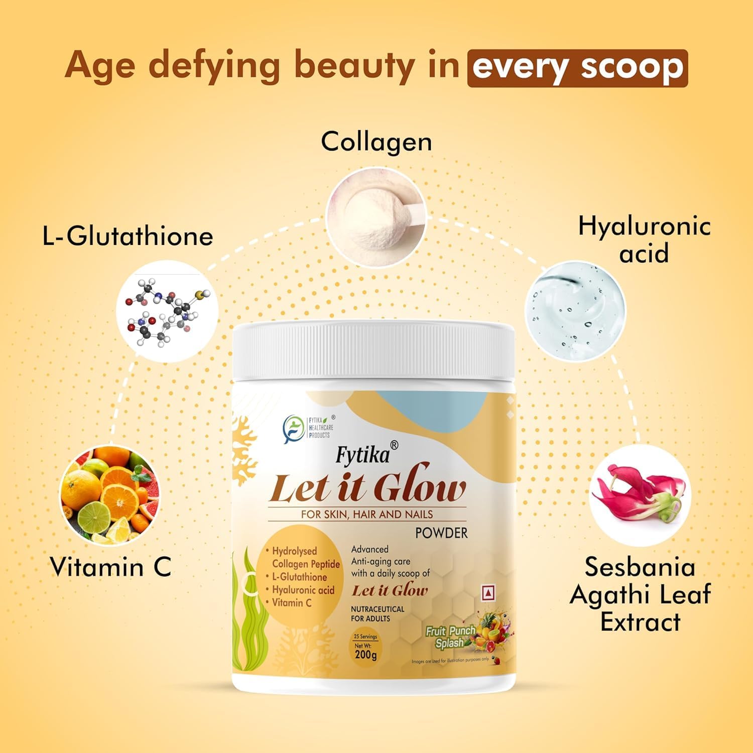 Marine Collagen Supplement with L-Glutathione and Vitamin C for Healthy Skin, Hair, and Nails - Fruit Punch Flavor for Men & Women