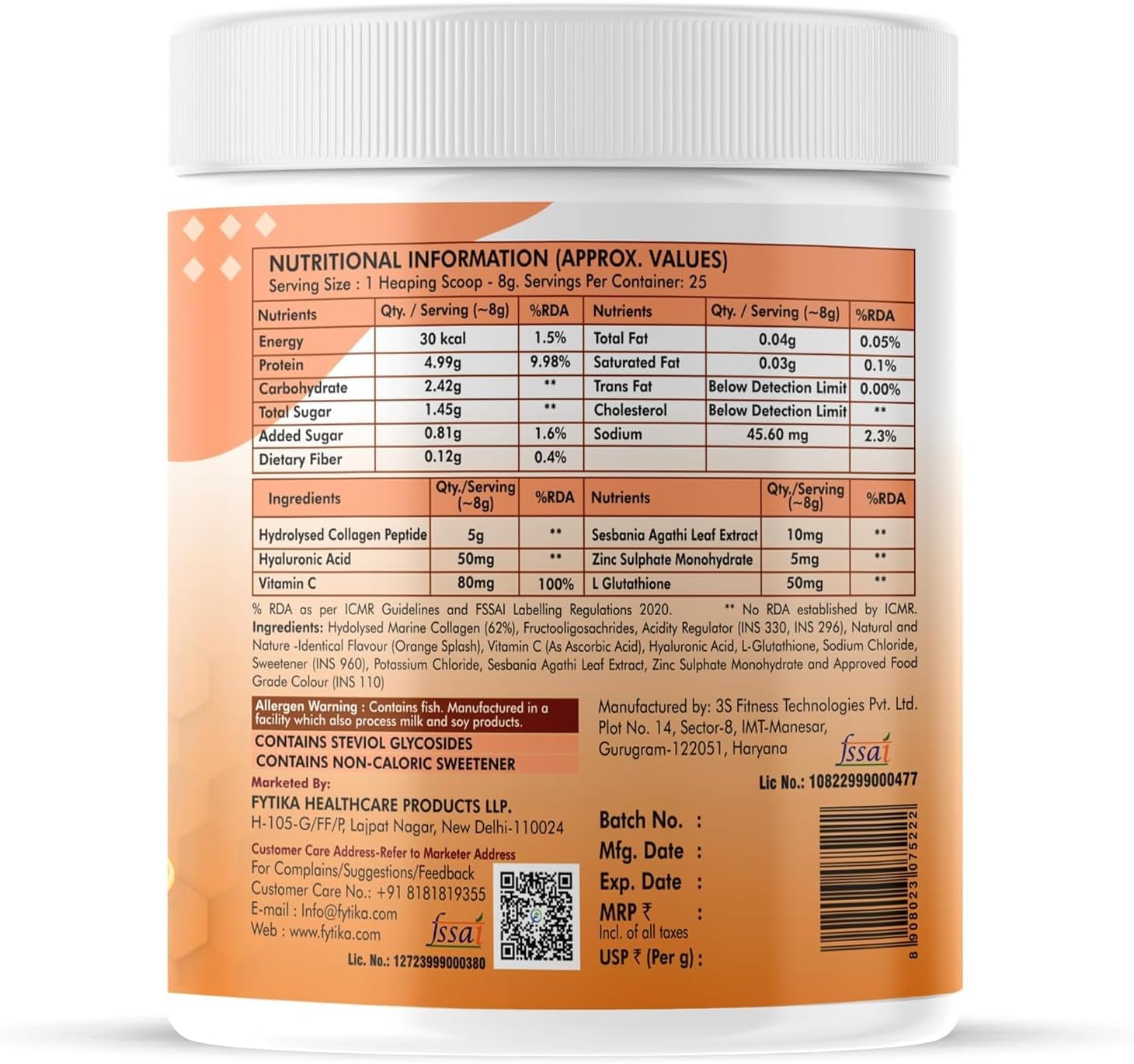 Marine Collagen Supplement with L-Glutathione, Vitamin C, and Sesbania Agati Extract for Healthy Skin, Hair, and Nails - Orange (1 Pack)