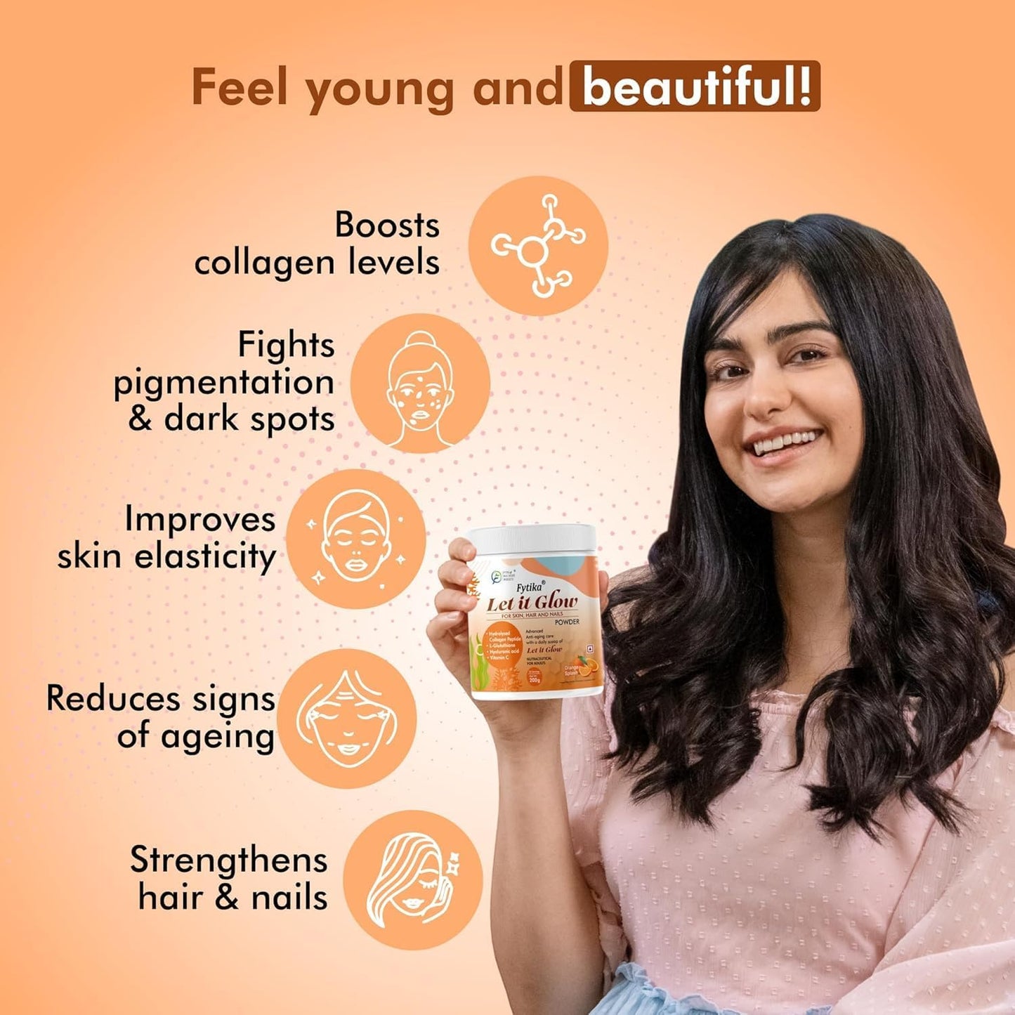 Marine Collagen Supplement with L-Glutathione, Vitamin C, and Sesbania Agati Extract for Healthy Skin, Hair, and Nails - Orange (1 Pack)