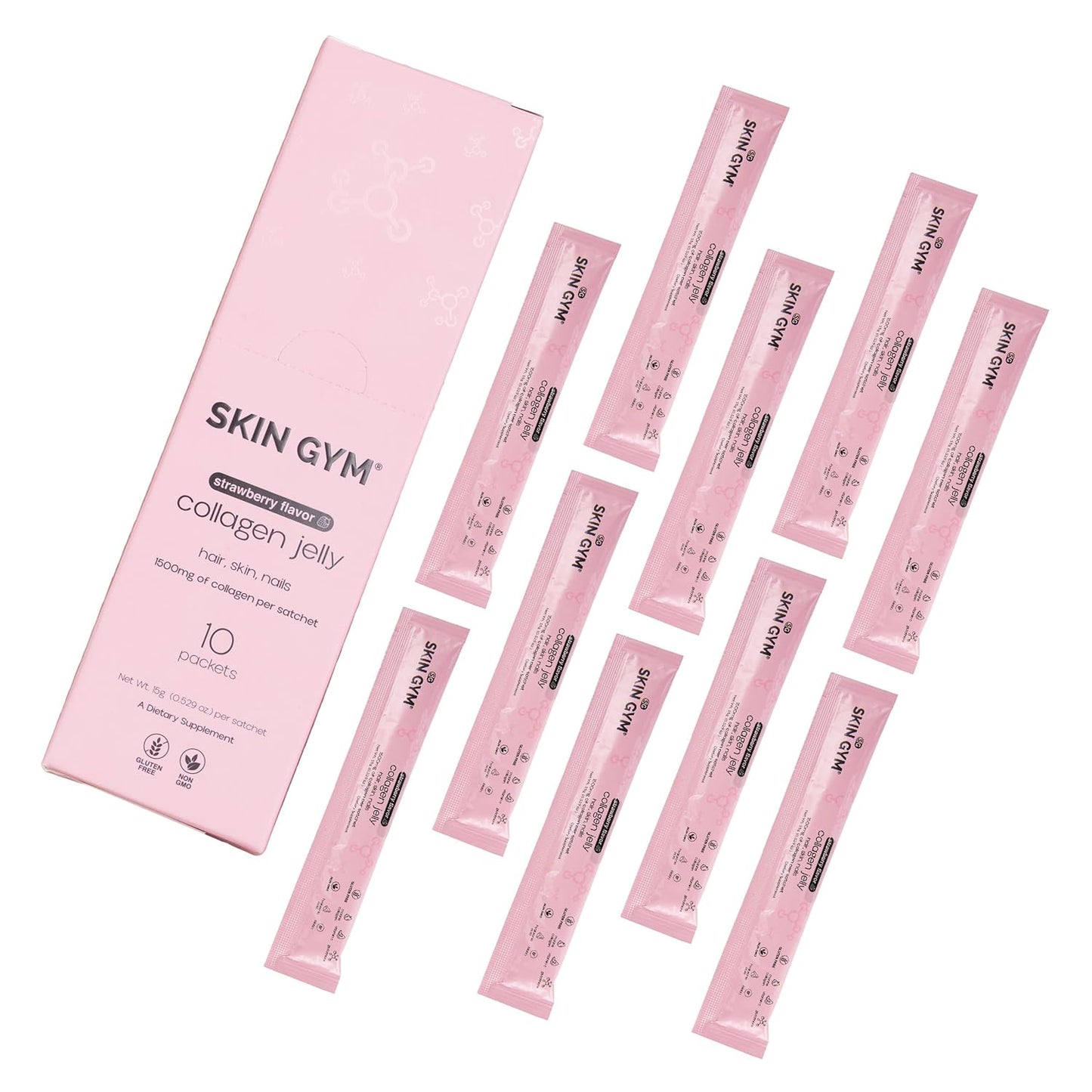 Marine Collagen & Vitamin C Skin Gym Jelly 10-Pack - Daily Beauty Supplement for Hair, Skin, and Nails with Hyaluronic Acid & Strawberry Flavor