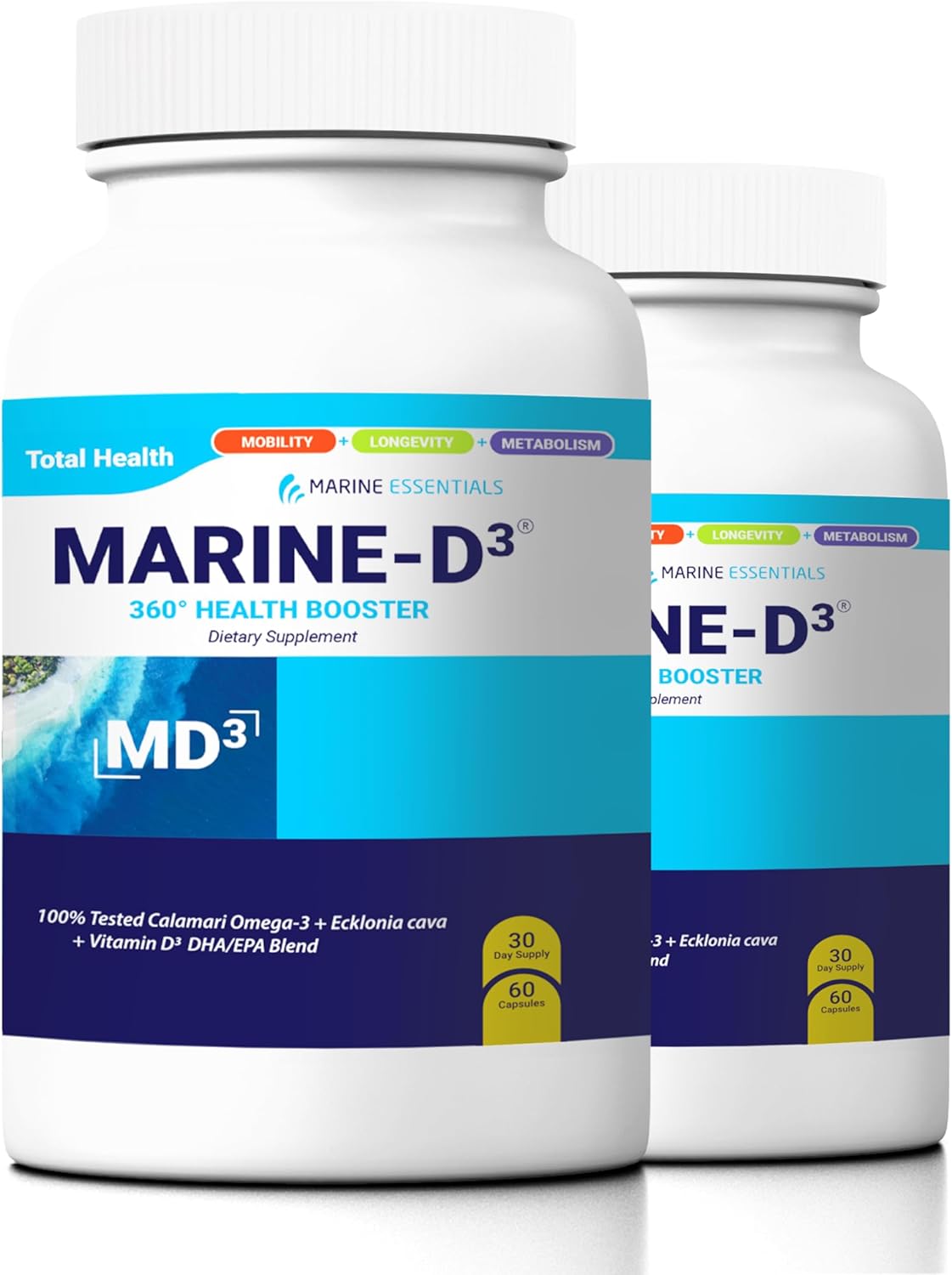 Marine D3 Omega 3 Calamari Ecklonia Cava DHA Supplement - 2 Bottles, 120 Capsules